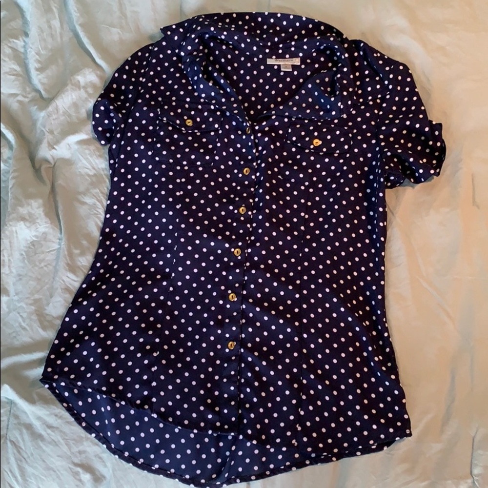 Blue and White Polkadot Blouse